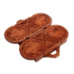 Wood backgammon set, 'Lion Meets Bull' - Wood backgammon set