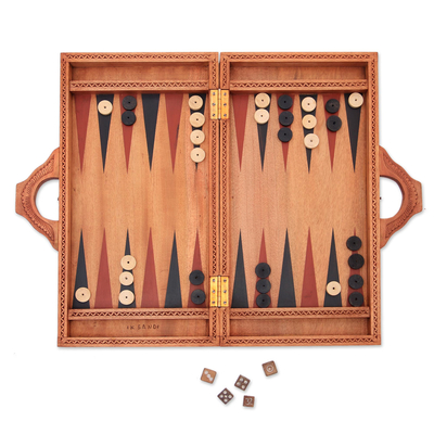 Wood backgammon set, 'Mermaid Marriage' - Balinese Mermaid Theme Carved Wood Backgammon Set
