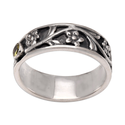 anillo de banda de peridoto - Anillo de plata de ley y peridoto