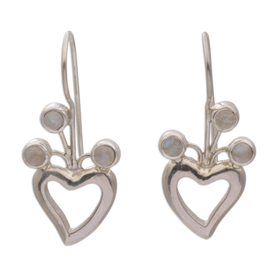Rainbow moonstone drop earrings, 'Lucky in Love' - Heart Shaped Rainbow Moonstone Drop Earrings