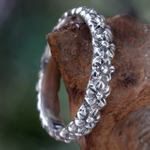 Sterling silver flower ring, 'Silver Garland' - Floral Sterling Silver Band Ring