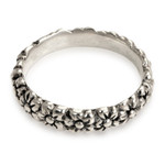 Sterling silver flower ring, 'Silver Garland' - Floral Sterling Silver Band Ring