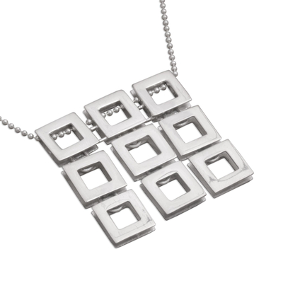 Sterling silver pendant necklace, 'Fair Square' - Handmade Sterling Silver Pendant Necklace