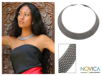 Choker, 'Woven Elegance' - Sterling Silver Artisan Made Collar Necklace
