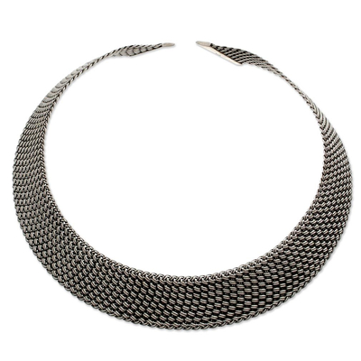 Halsband, 'Gewebte Eleganz' - Sterling Silber Handwerker gemacht Halsband Halskette