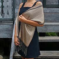 Silk batik scarf, 'Golden Rings' - Fair Trade Silk Scarf from Bali and Java