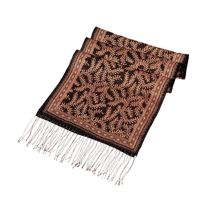 Silk batik scarf, 'Black Fern' - Unique Women's Leaf and Tree Silk Scarf
