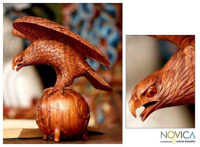 Wood sculpture, 'Ambition' - Wood Eagle Sculpture