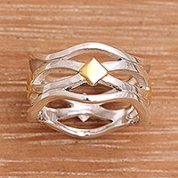 Gold accent silver band ring, Adrift on the Sea