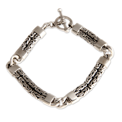 Men's sterling silver braided bracelet, 'Hand in Hand' - Men's Sterling Silver Chain Bracelet