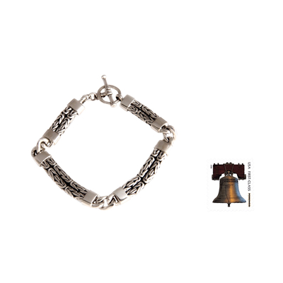 Men's sterling silver braided bracelet, 'Hand in Hand' - Men's Sterling Silver Chain Bracelet