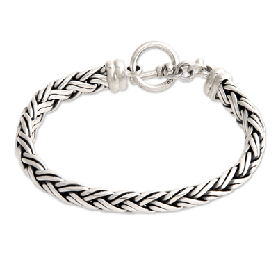 Sterling silver braided bracelet, 'Connected Lives' - Sterling Silver Braided Chain Bracelet