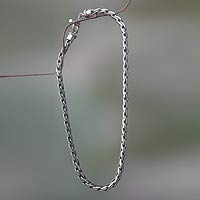 Men's sterling silver chain necklace, 'Silver Surf'