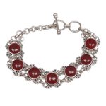 Carnelian wristband bracelet, 'Radiant Queen' - Carnelian Silver Wristband Bracelet