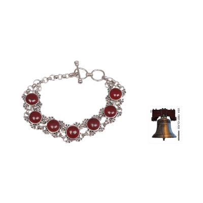 Carnelian wristband bracelet, 'Radiant Queen' - Carnelian Silver Wristband Bracelet