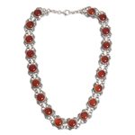 Carnelian choker, 'Radiant Queen' - Sterling Silver Carnelian Statement Necklace