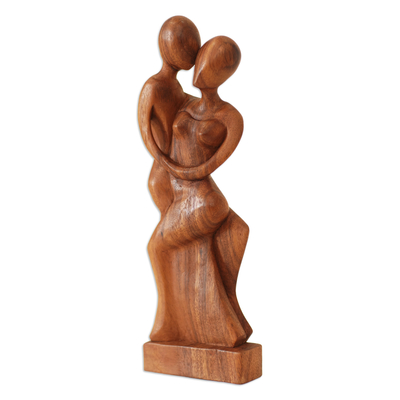 Wood statuette, 'Ballroom Dance' - Hand Made Romantic Wood Sculpture