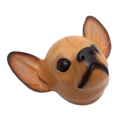 Wood mask, 'Courageous Brown Chihuahua' - Wood mask