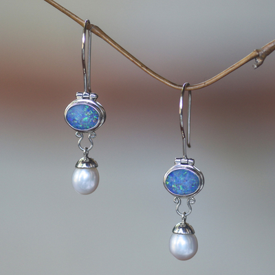 Cultured pearl and opal dangle earrings, Harmony