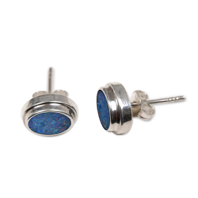 Opal Knopf Ohrringe, 'Ehrlichkeit' - Handgefertigte Ohrringe aus Sterlingsilber und Opal