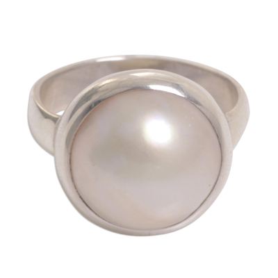Cultured pearl dome ring, 'Bubble Beauty' - Cultured Pearl Designer Ring in Sterling Silver