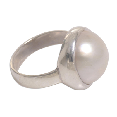 Cultured pearl dome ring, 'Bubble Beauty' - Cultured Pearl Designer Ring in Sterling Silver