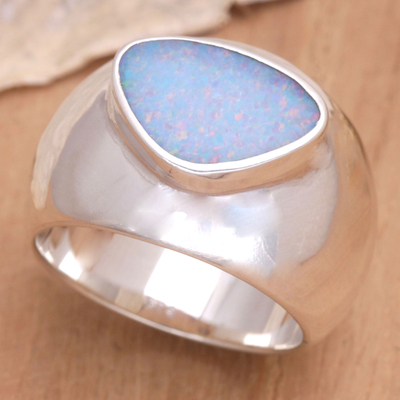Opal solitaire ring, 'Loyal Love' - Handmade Modern Silver and Opal Ring