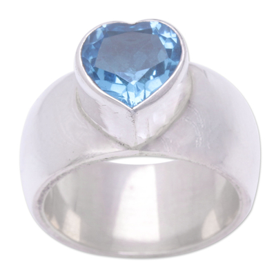 Blue topaz solitaire ring, 'Heart Voice' - Heart Shaped Sterling Silver and Blue Topaz Ring