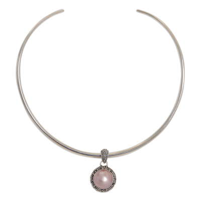 Cultured pearl choker, 'Rose Moon Sands' - Cultured pearl choker