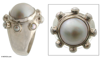 Pearl cocktail ring, 'Cherub Crown' - Pearl cocktail ring