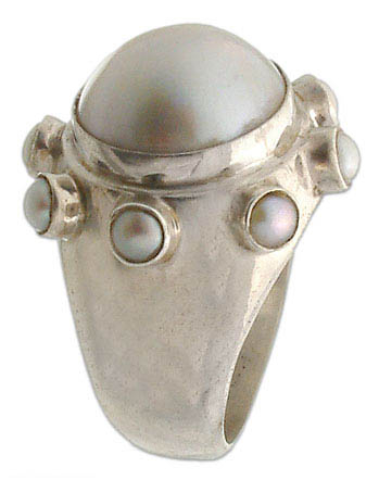 Pearl cocktail ring, 'Cherub Crown' - Pearl cocktail ring
