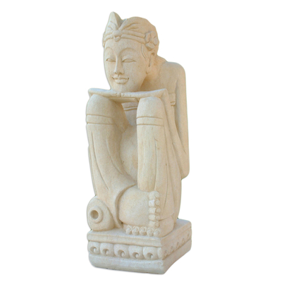 Sandstone sculpture, 'Man with Jar' - Cultural Stone Sculpture