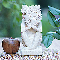 Sandstone sculpture, 'Sleeping Girl' - Carved Sandstone Sculpture