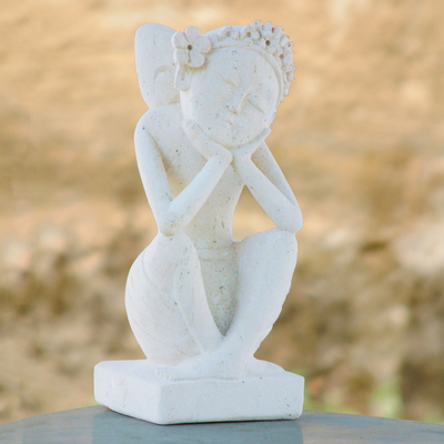Sandstone sculpture, 'Sleeping Girl' - Carved Sandstone Sculpture