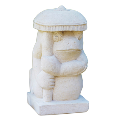 Sandstone sculpture, 'Frog with a Parasol' - Sandstone Garden Sculpture