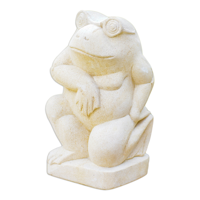Sandstone sculpture, 'Gentleman Frog' - Fair Trade Garden Sculpture