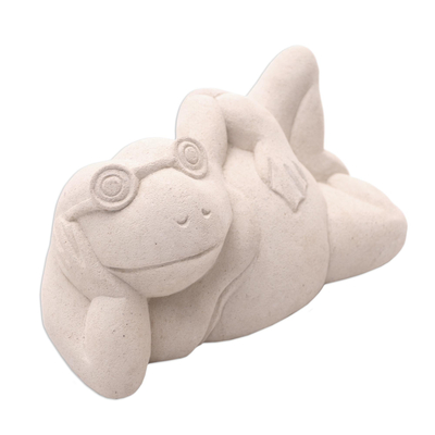 Sandstone sculpture, 'Frog Relaxes' - Sandstone sculpture