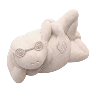 Sandstone sculpture, 'Frog Relaxes' - Sandstone sculpture
