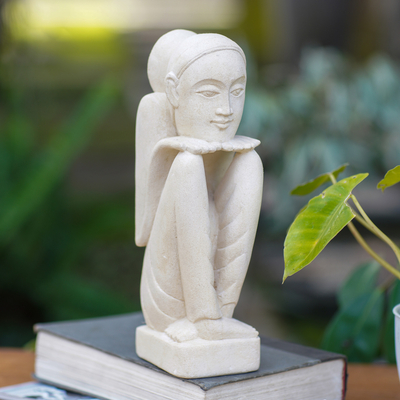 Sandstone sculpture, 'Sensitive Mood' - Handmade Stone Sculpture