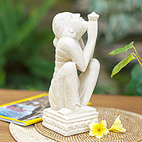 Sandstone sculpture, 'A Fervent Prayer' - Unique Stone Sculpture of Praying Girl