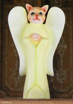 Wood sculpture, 'Tabby Cat Angel' - Wood Animal Sculpture