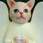 Wood sculpture, 'Tabby Cat Angel' - Wood Animal Sculpture