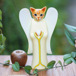 Wood sculpture, 'Tabby Cat Angel' - Wood Animal Sculpture