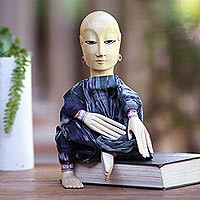 Folk Art Wood Display Doll,'Serene Woman'