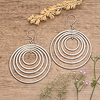 Sterling silver dangle earrings, 'Five Haloes' - Concentric Circle Handcrafted Dangle Earrings in Silver 925