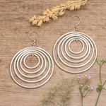 Sterling silver dangle earrings, 'Five Haloes' - Concentric Circle Handcrafted Dangle Earrings in Silver 925