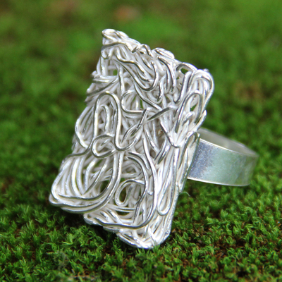 Sterling silver cocktail ring, 'Energized' - Modern Handmade Sterling Silver Cocktail Ring