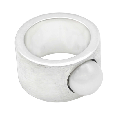 Handmade Sterling Silver and Pearl Band Ring - Simplicity | NOVICA