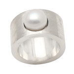 Cultured pearl band ring, 'Simplicity' - Handmade Sterling Silver and Pearl Band Ring