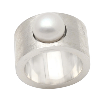 Anillo de perlas cultivadas - Anillo de banda de perlas y plata esterlina hecho a mano